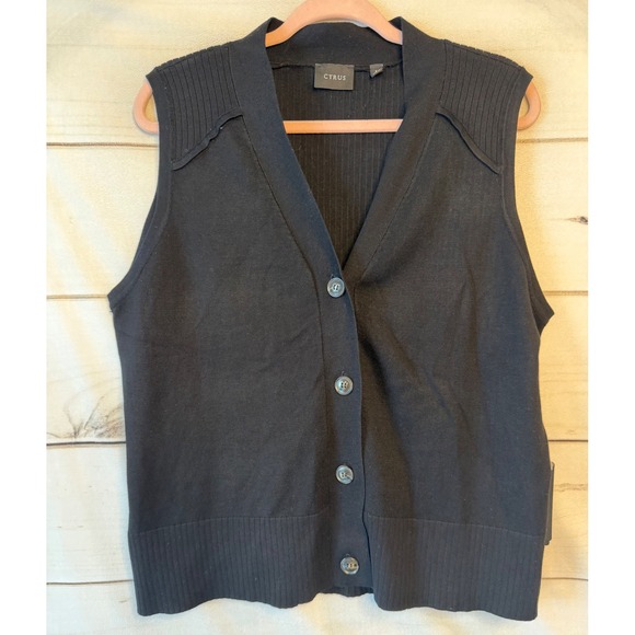 Cyrus Sweaters - Cyrus Womens Black Sleeveless Button Front Cardigan Sweater Vest C852412TJ L